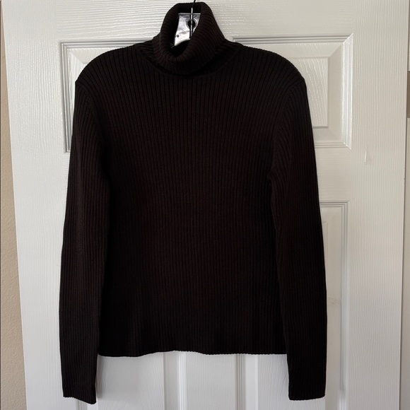 The Limited Ribbed Dark Brown Turtleneck Sweater- 100% Cotton - Picture 7 of 15